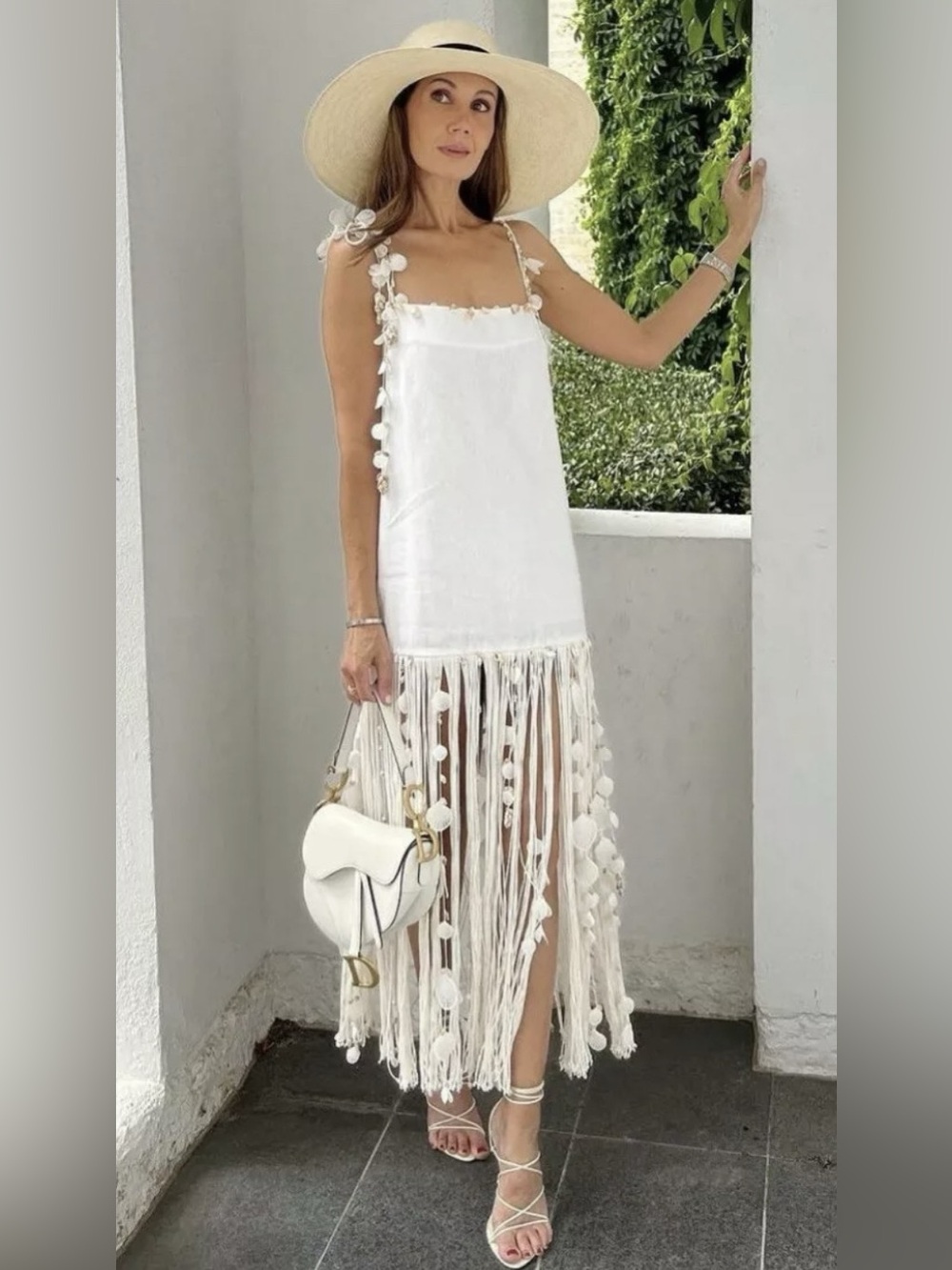 NWT ZIMMERMANN POSTCARD SHELL Handstrung Linen Floral Applique Fringe Maxi Dress - Picture 2 of 16